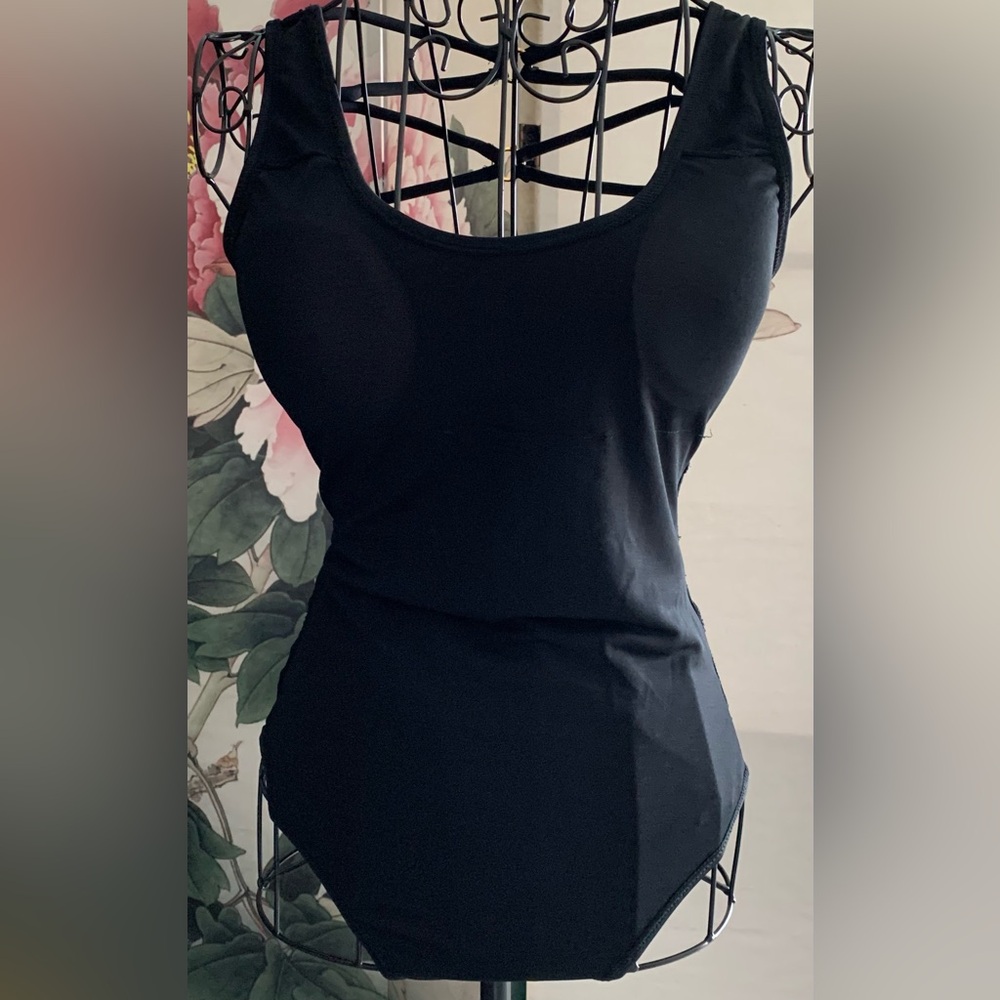 Black open back one piece swimsuit